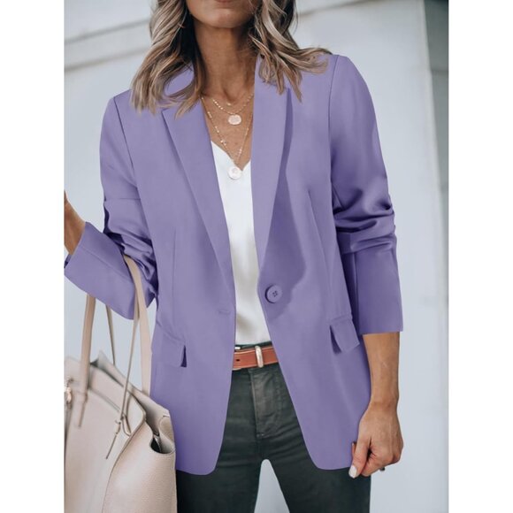 Women’s Blue Purple Cicy Bell Casual Blazer Open Front Long Sleeve Office Suit - Picture 4 of 5